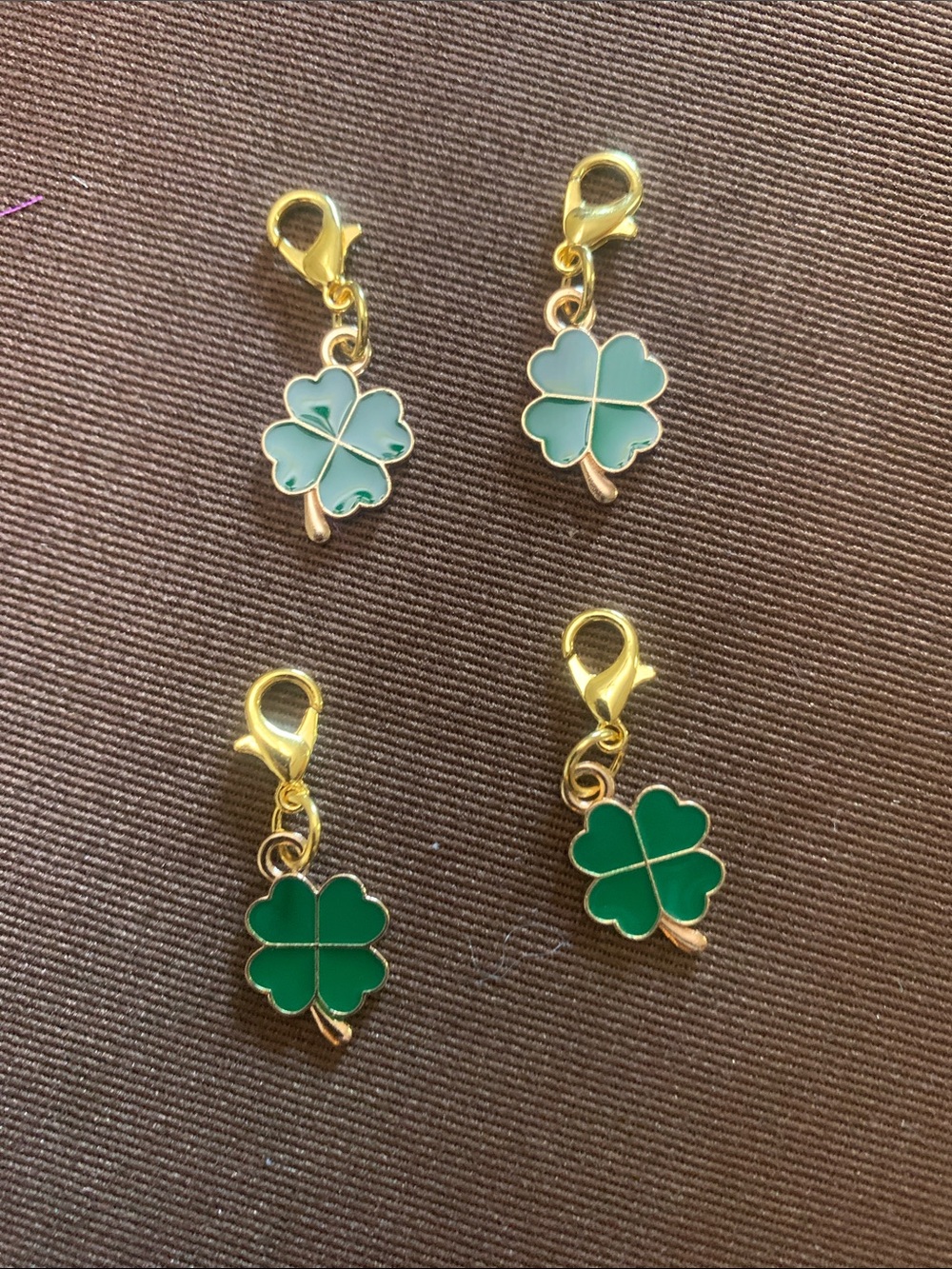 Gold Clover Enamel Charm Set - Mint & Emerald